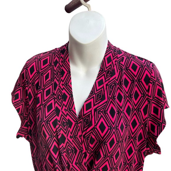 Liz Claiborne Cap Sleeve V-Neck Fit & Flare Wrap Dress Red & Black Size XL - Picture 4 of 9